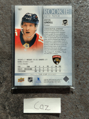 2021-22 The Cup Anton Lundell #187 Rookie Patch Auto 3CL RPA back